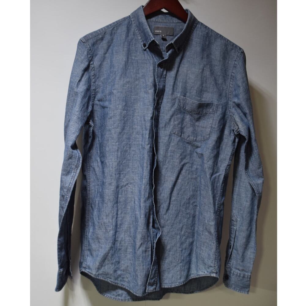 Vince Blue Chambray Button Down Shirt Medium Cotton Linen